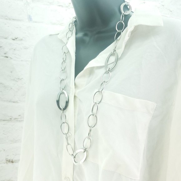 Milor Womens Silver Stainless Steel China Silver Tone Oval Link Chain Necklace - Picture 2 of 10